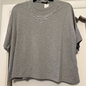 Lele Sadoughi Gray Embellished Women's T-shirt Top